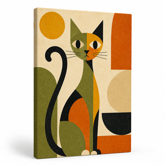Abstract Cat Mid-Century Canvas Wall Art - modern wall decor by AUSJOJO