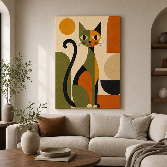 Abstract Cat Mid-Century Canvas Wall Art canvas wall art lifestyle mockup