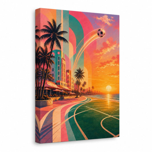 Miami Beach Sunset Soccer Sports Canvas Painting Wall Decor - soccer canvas wall art by AUSJOJO