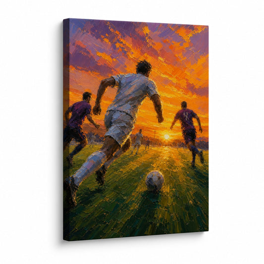 Impasto Sunset Soccer Run Sports Canvas Painting Wall Decor - soccer canvas wall art by AUSJOJO
