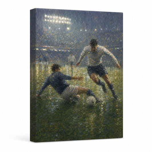 Impressionist Rain Tackle Soccer Canvas Painting Wall Decor - soccer canvas wall art by AUSJOJO