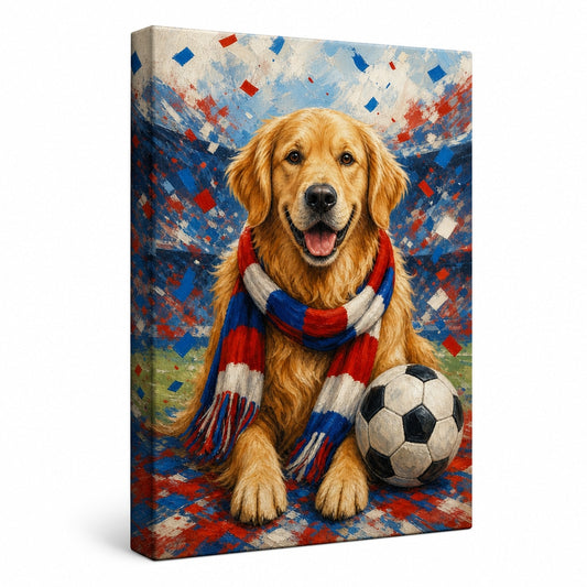 Golden Retriever Soccer Fan Canvas Wall Art - soccer canvas wall art by AUSJOJO