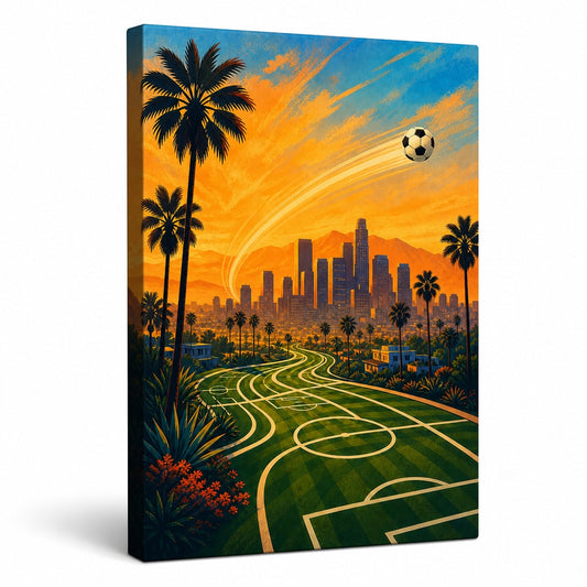 Los Angeles Palm Skyline Soccer Canvas Painting Wall Decor - soccer canvas wall art by AUSJOJO