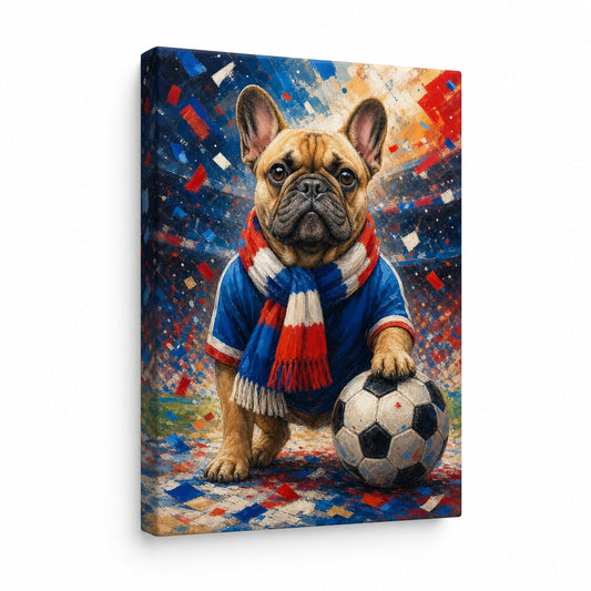 French Bulldog Soccer Fan Canvas Wall Art - soccer canvas wall art by AUSJOJO