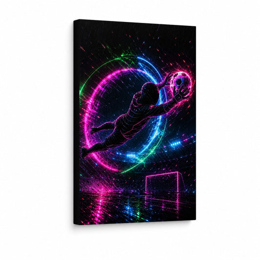 Neon Keeper Save Soccer Canvas Painting for Game Room Decor - soccer canvas wall art by AUSJOJO