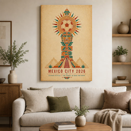 Mexico City 2026 Aztec Totem Soccer Canvas Wall Art 04 wall mockup