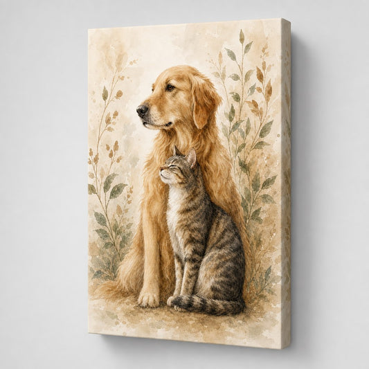 Watercolor Dog and Cat Animal Canvas Painting Wall Decor - canvas wall art by AUSJOJO