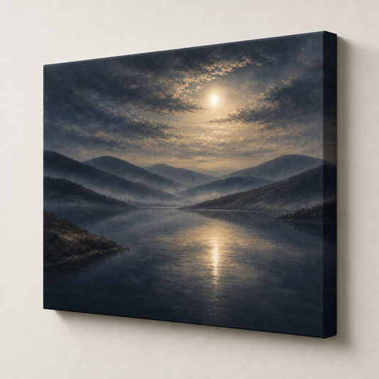 Moody Misty Lake Landscape Canvas Painting Wall Decor - canvas wall art by AUSJOJO
