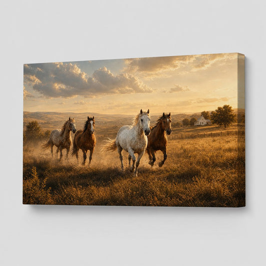Running Horses Country Animal Canvas Painting Wall Decor - canvas wall art by AUSJOJO