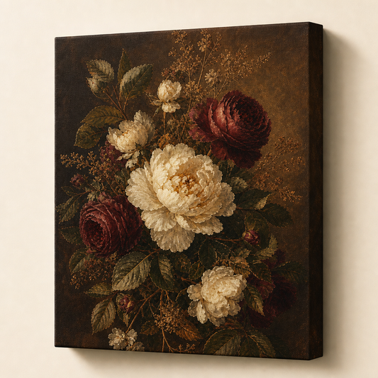 Antique Burgundy Floral Canvas Wall Art - botanical canvas wall art by AUSJOJO