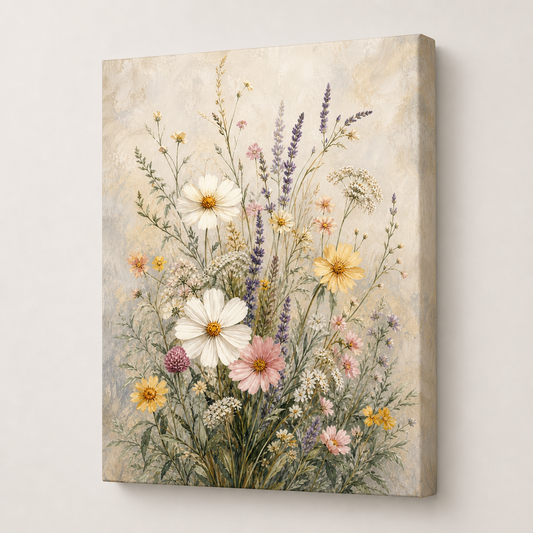 Wildflower Meadow Botanical Canvas Painting Wall Art - botanical canvas wall art by AUSJOJO