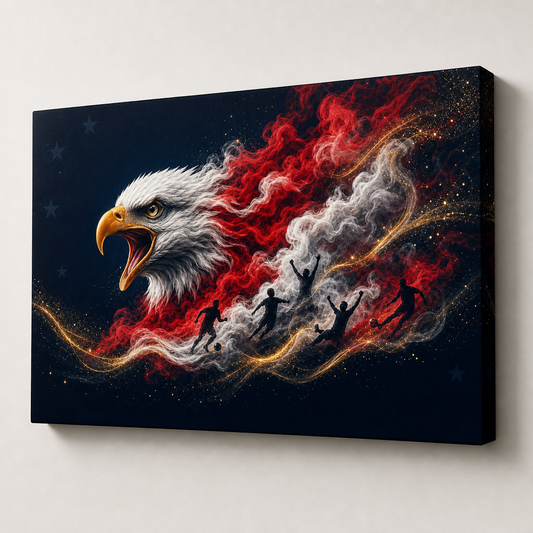 USA Eagle Smoke Soccer Canvas Painting for Game Room Decor - soccer canvas wall art by AUSJOJO