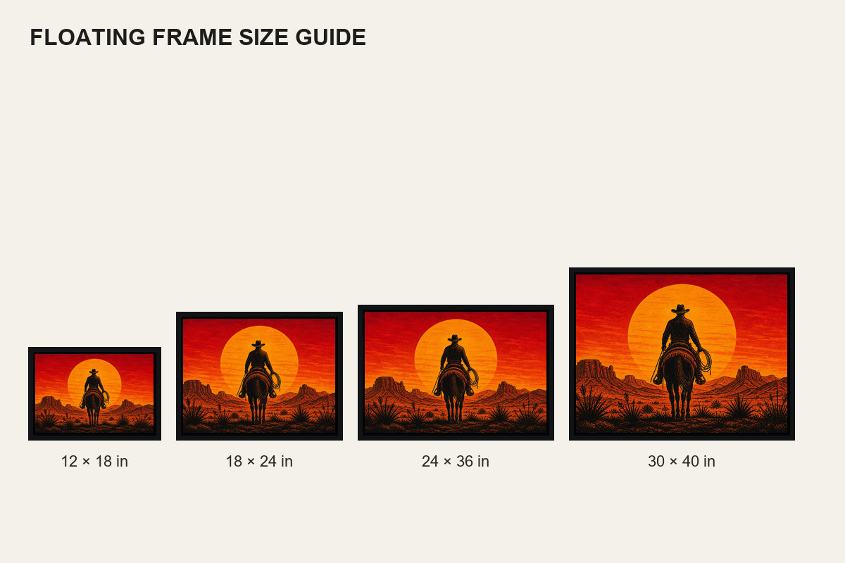 Cowboy Sunset Western Floating Frame Wall Art - 06_size_comparison