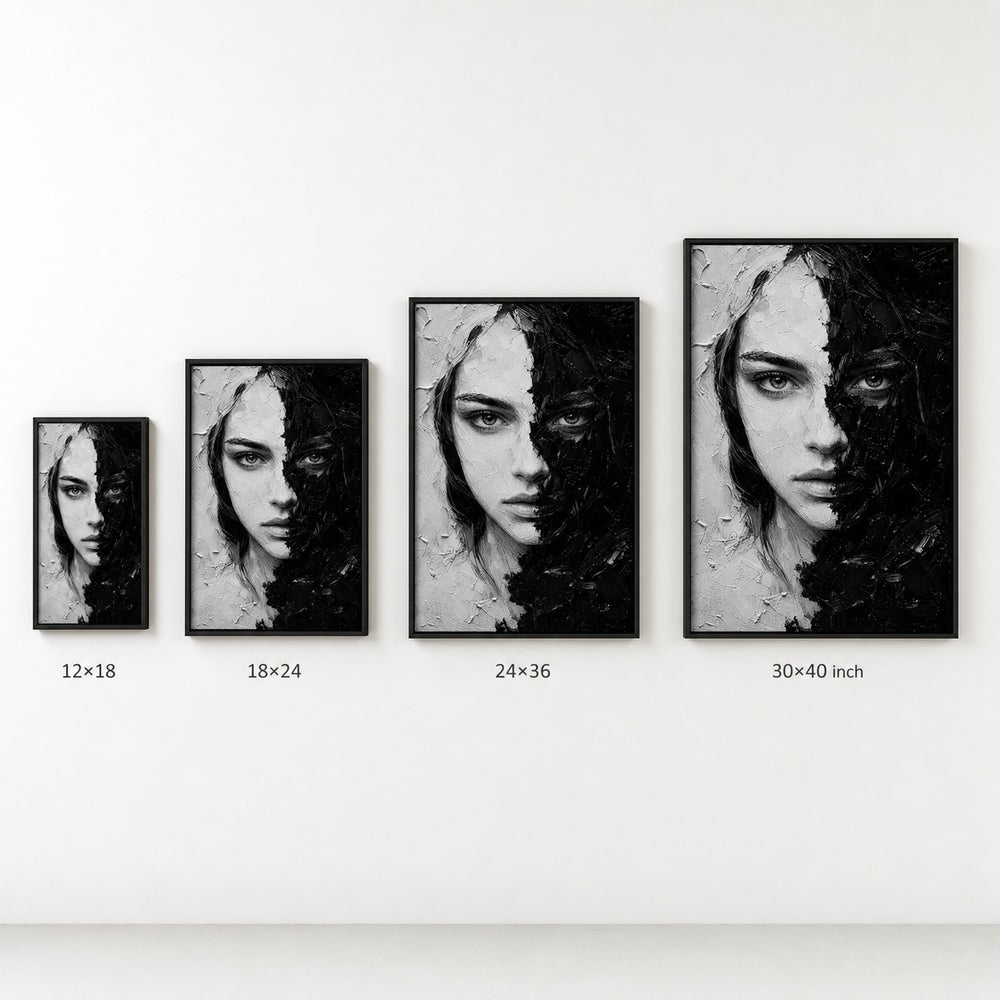 Black White Impasto Split Face Wall Art floating frame wall art - 06