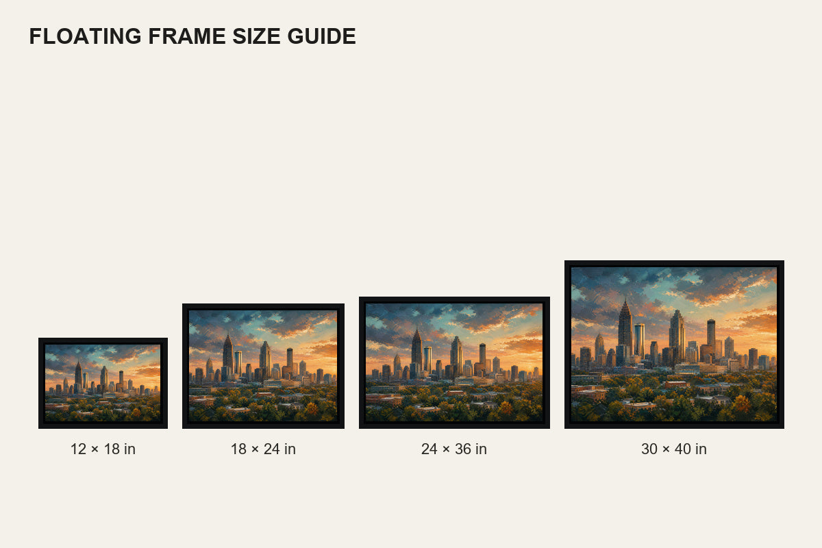 Atlanta Golden Hour Skyline Floating Frame Wall Art - 06_size_comparison