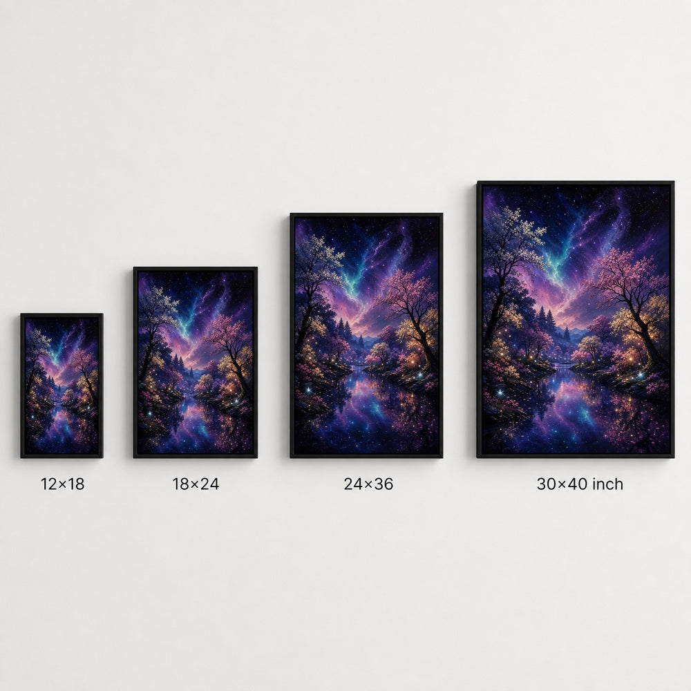 Enchanted Night Forest River Wall Art - 06