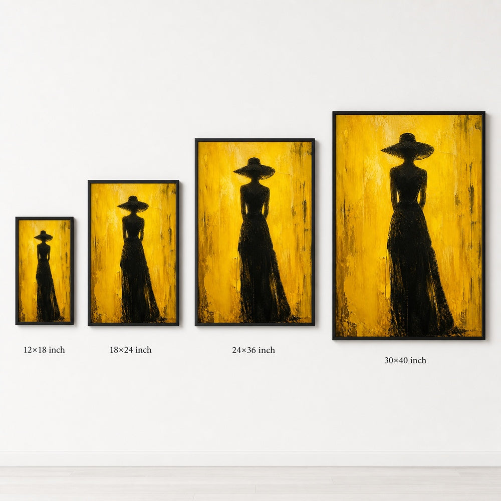 Woman Hat Silhouette Yellow Expressionist Wall Art floating frame wall art - 06