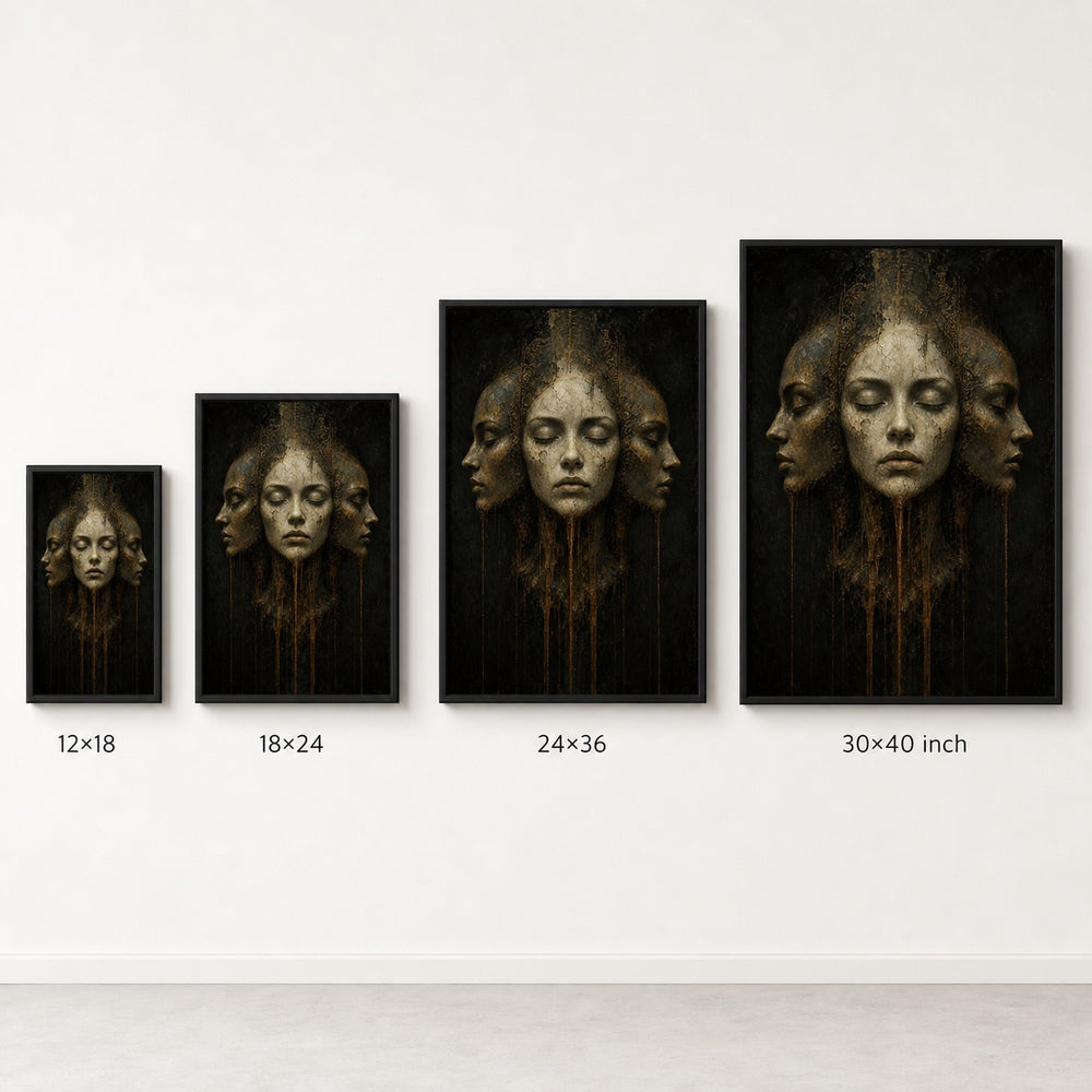 Three Faces Dark Surreal Oil Wall Art floating frame wall art - 06
