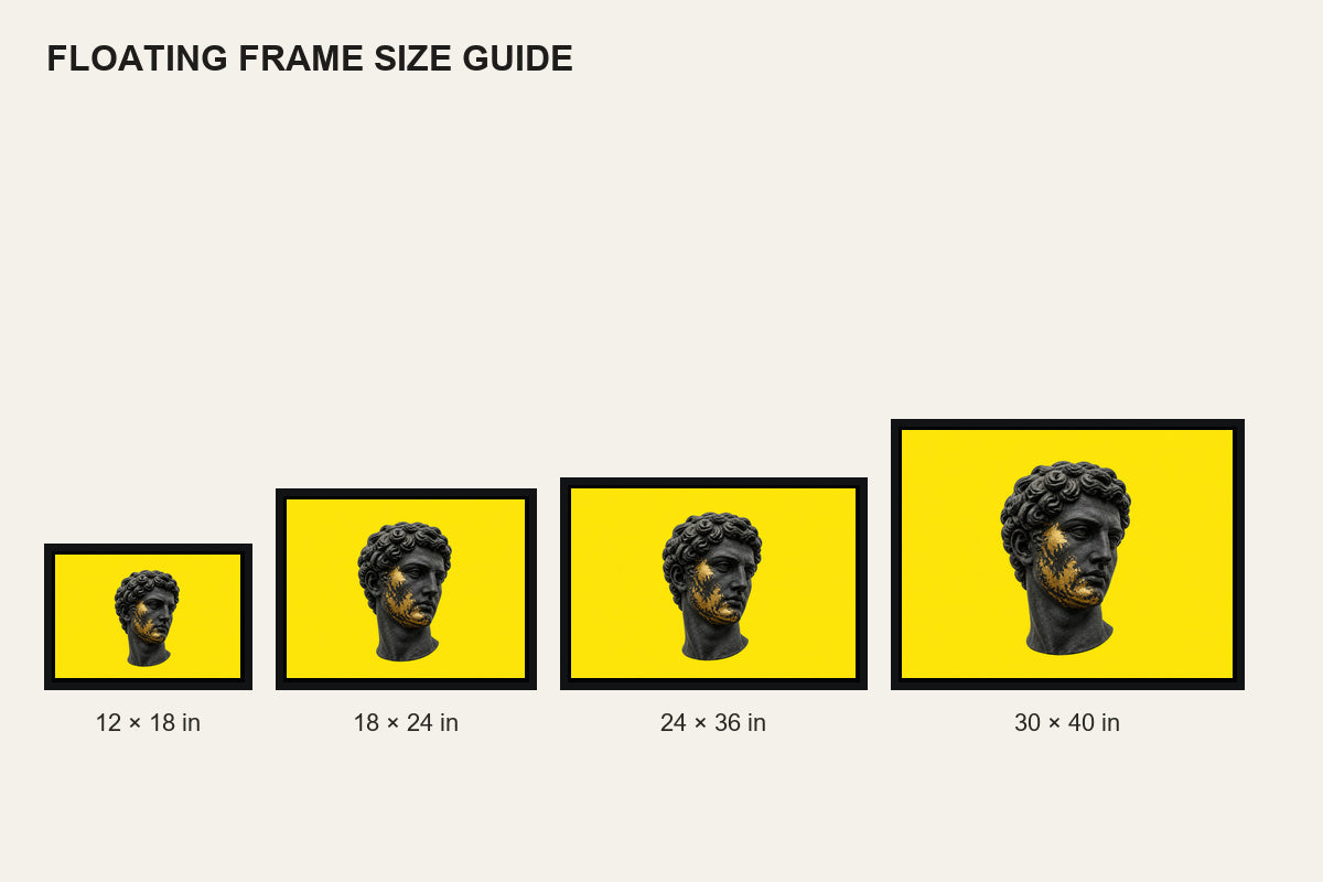 Gold Patina Classical Sculpture Floating Frame Wall Art - 06_size_comparison