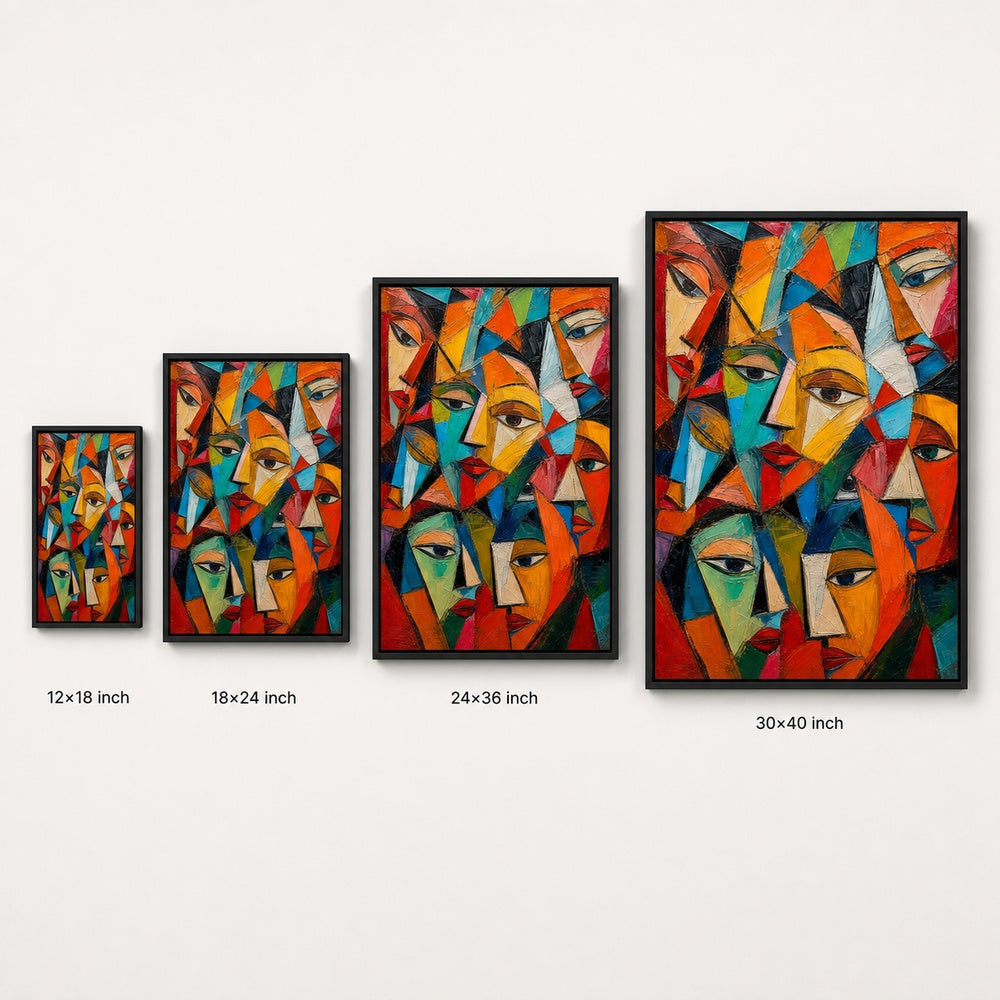 Fragmented Faces Cubist Impasto Wall Art floating frame wall art - 06