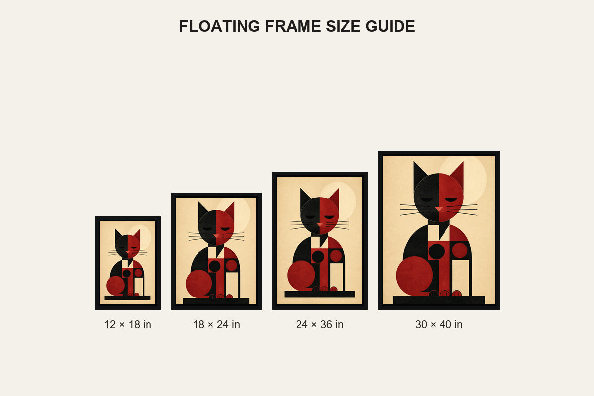 Bauhaus Geometric Cat Floating Frame Wall Art - 06_size_comparison