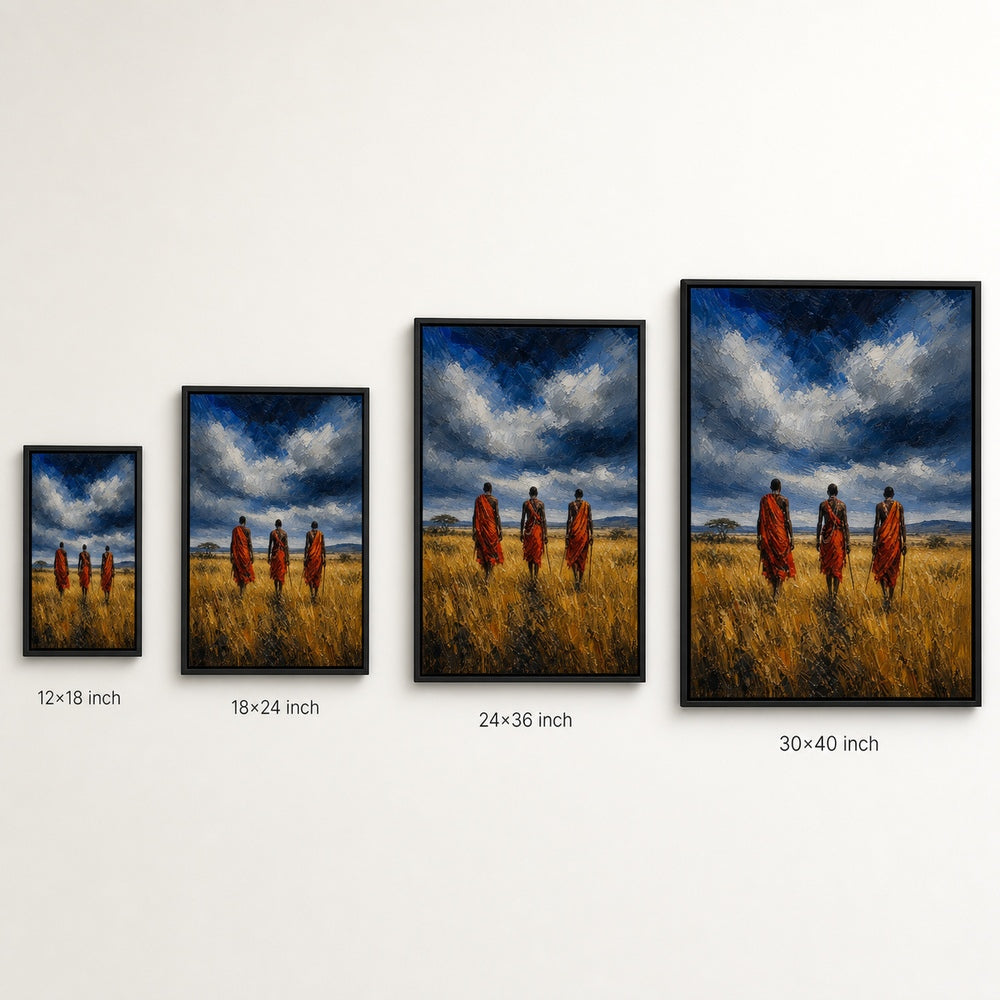 Masai Men Orange Shuka Storm Sky Wall Art floating frame wall art - 06