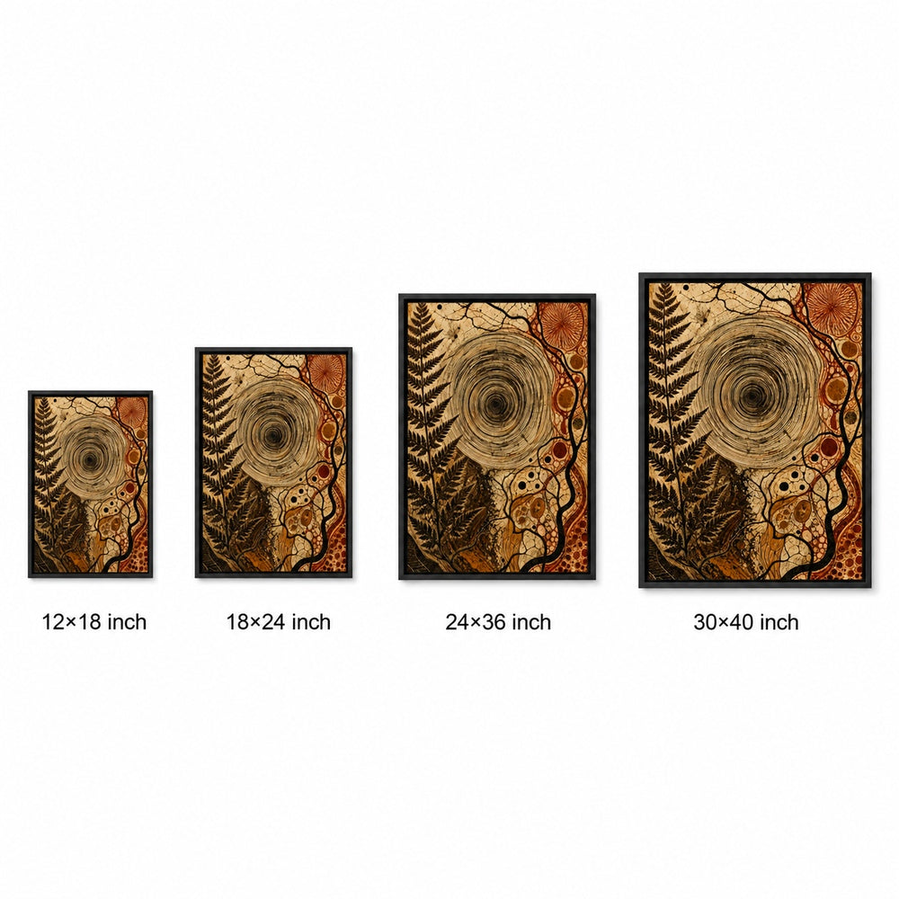 Organic Concentric Vortex Abstract Floater Frame Canvas Wall Art — size comparison in a floater frame