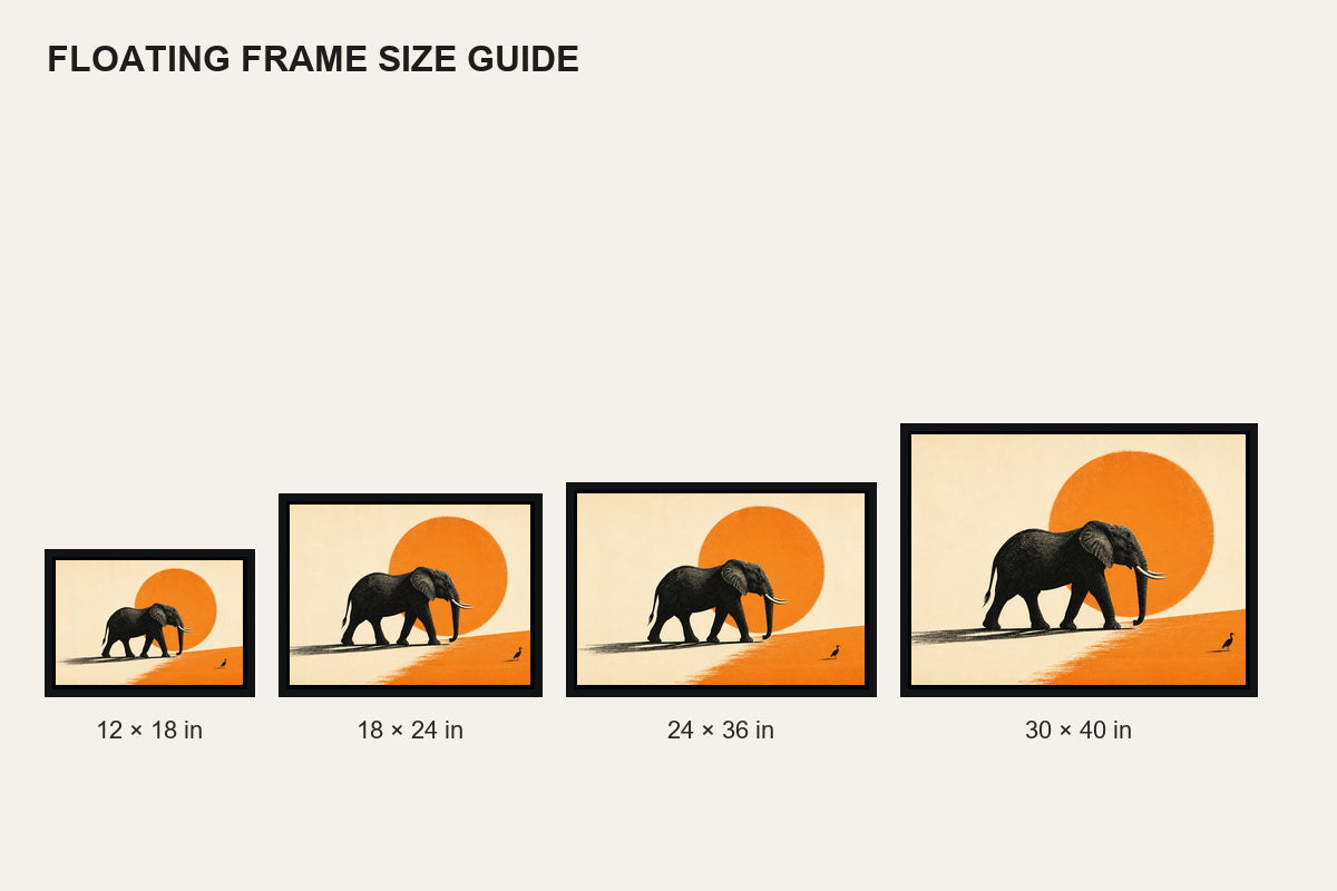 African Elephant and Orange Sun Floating Frame Wall Art - 06_size_comparison