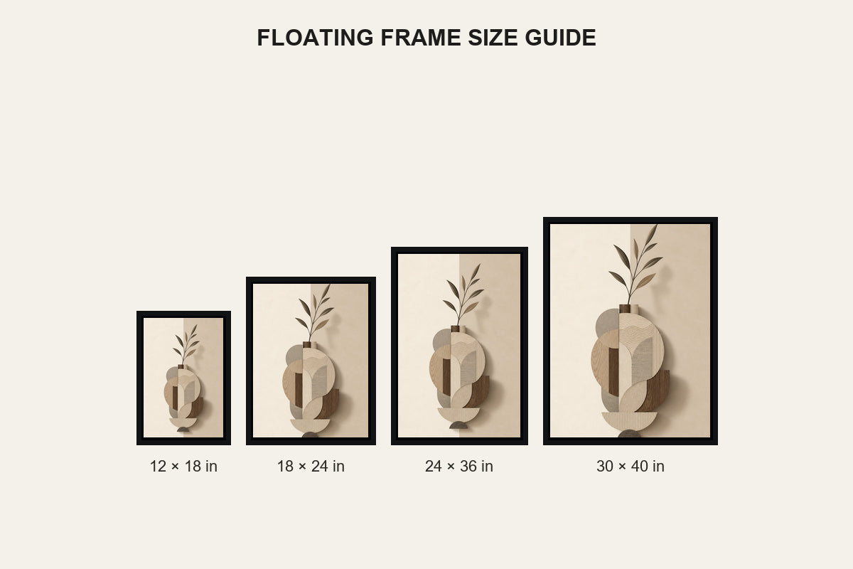 Earth Tone Geometric Vase Collage Floating Frame Wall Art - 06_size_comparison