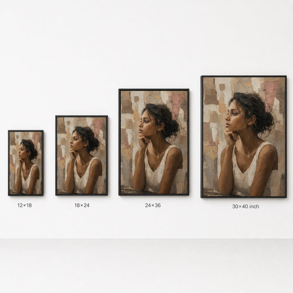 Abstract Thinking Woman Impasto Wall Art floating frame wall art - 06