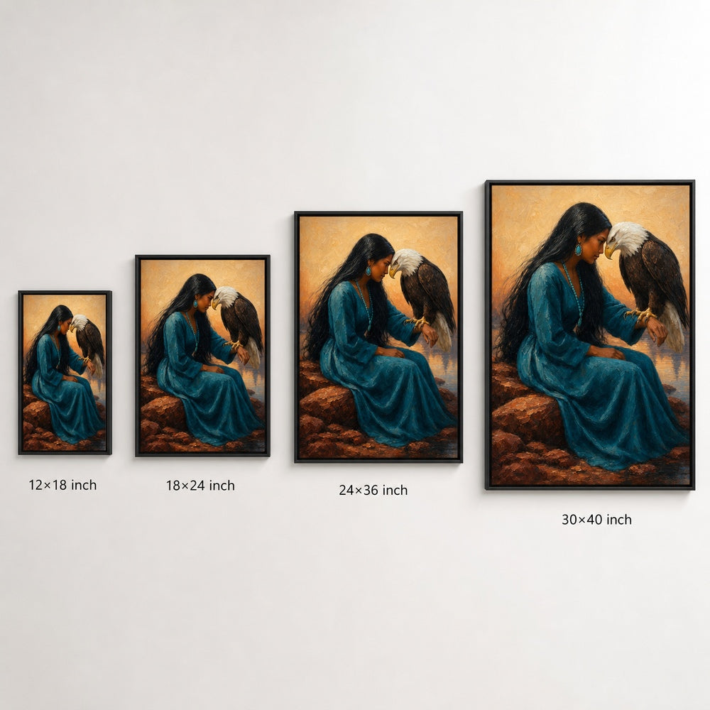 Indigenous Woman and Bald Eagle Wall Art - 06