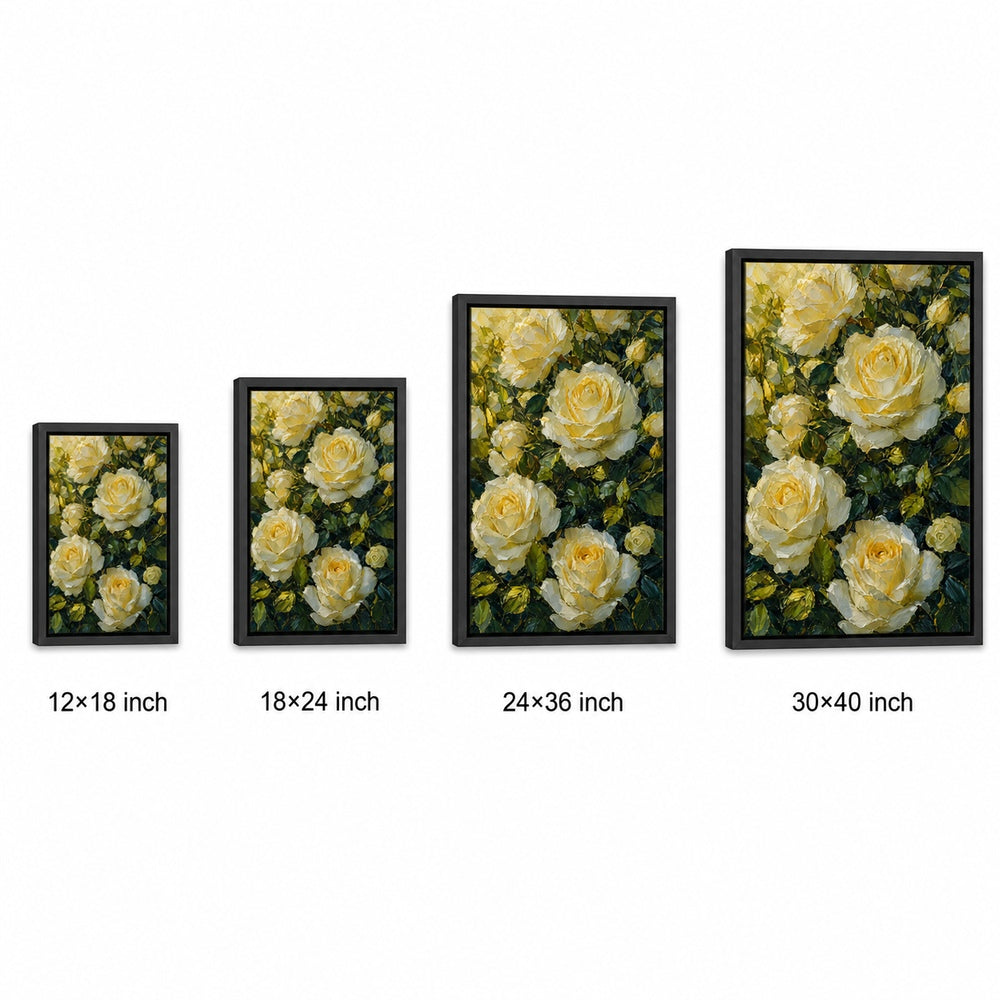 Cream White Roses Impasto Floral Wall Art - 06_size_comparison