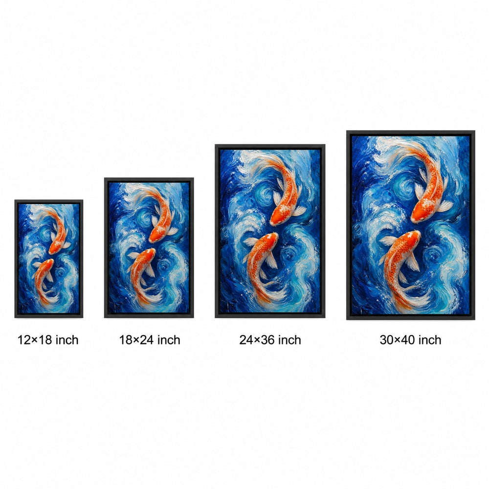 Two Koi in Blue Swirling Water Wall Art - 06_size_comparison