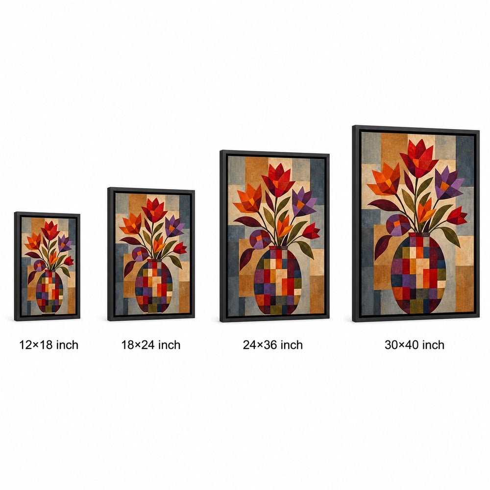 Geometric Mosaic Flower Vase Wall Art - 06_size_comparison