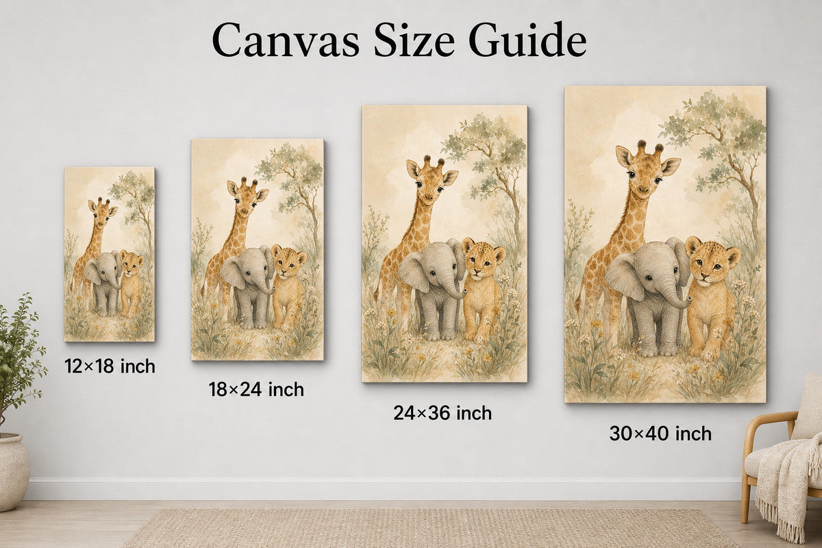 Gentle Safari Animals Nursery Canvas Wall Art - 08_size_comparison