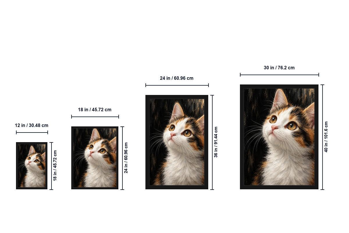 Calico Kitten Oil Portrait Canvas Wall Art size comparison guide