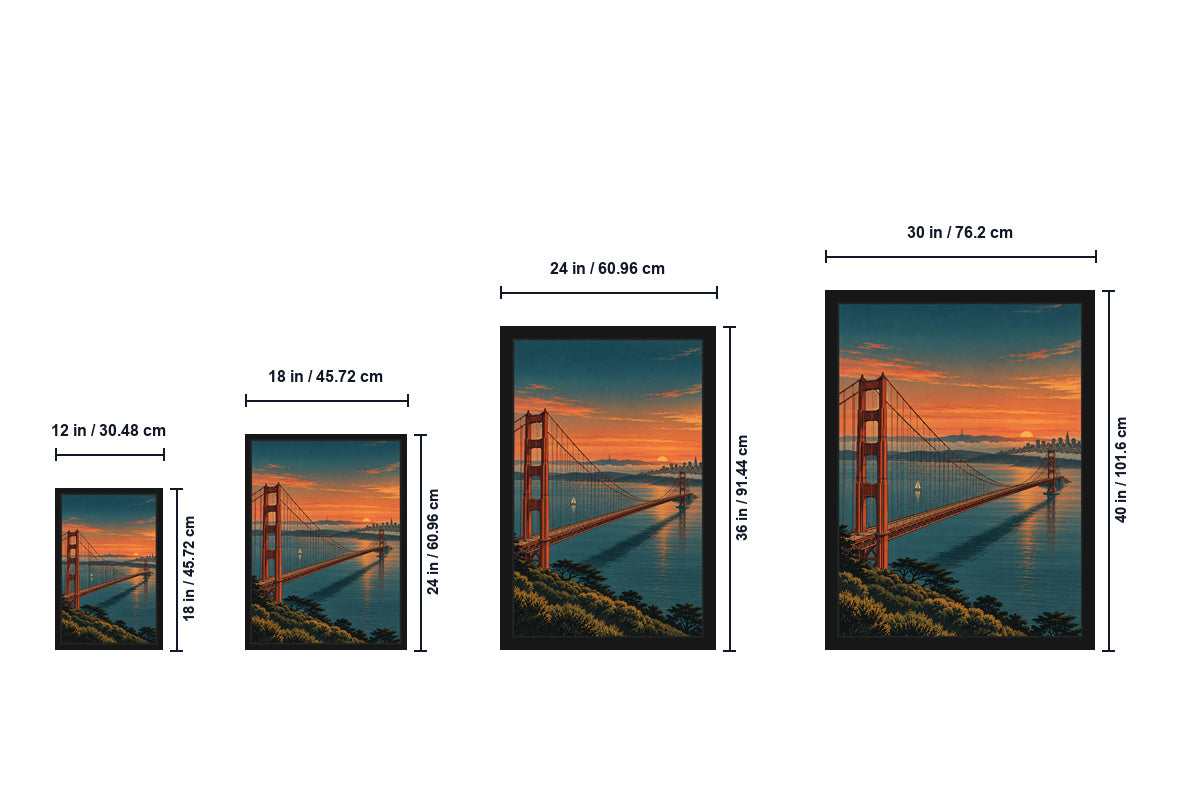 Golden Gate Bridge Bay Overlook Canvas Wall Art size comparison guide