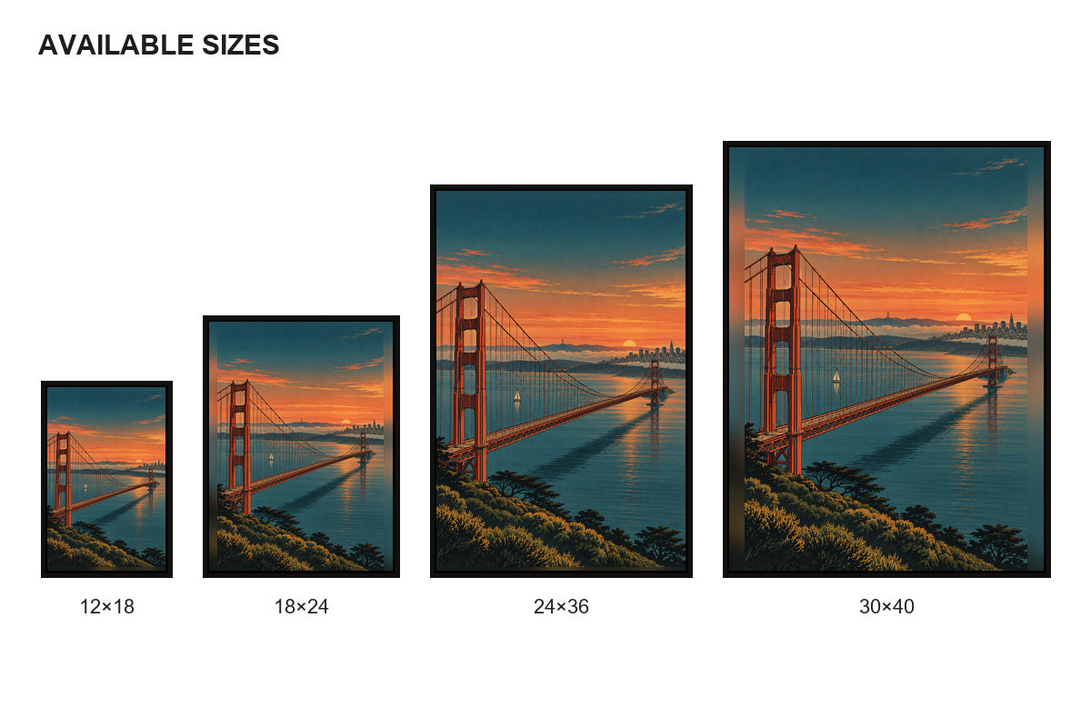 Golden Gate Bridge Bay Overlook Canvas Wall Art size comparison guide
