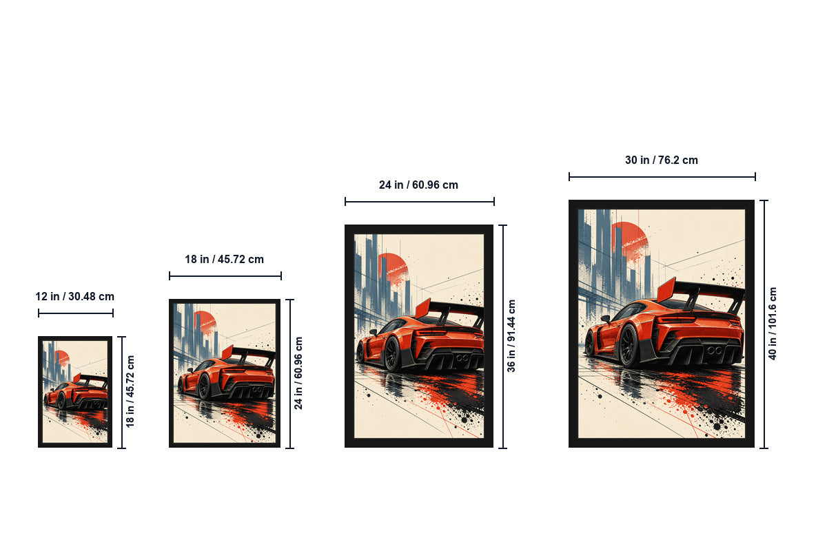 Red Orange Track Car Comic Canvas Wall Art size comparison guide
