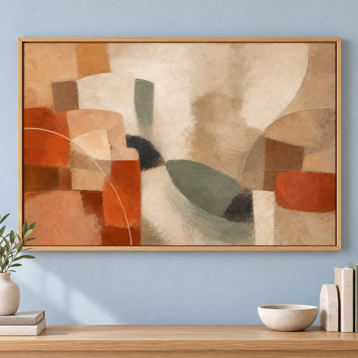 Earth Tone Modern Abstract Sofa Canvas Painting Wall Decor | brown_independent_close