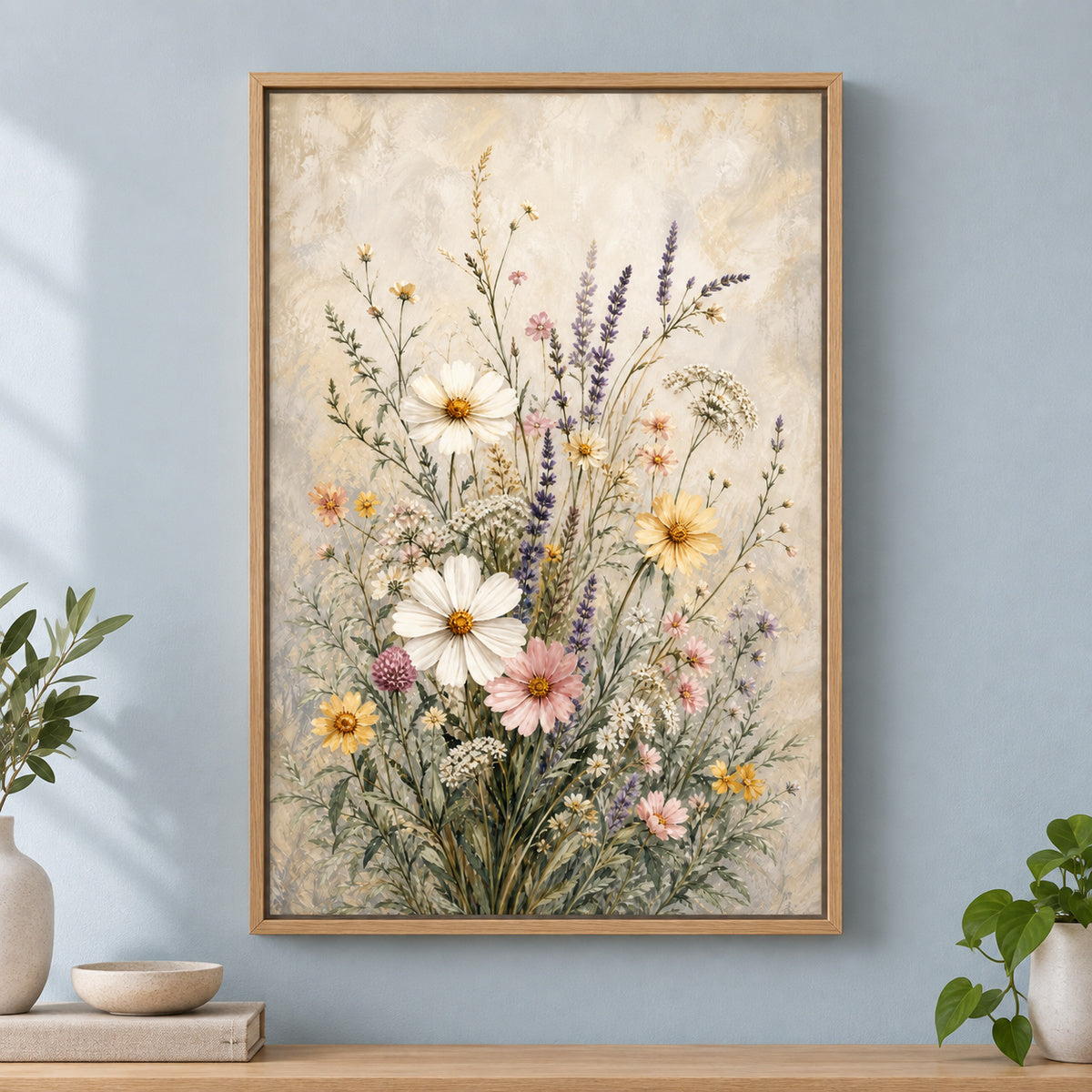 Wildflower Meadow Botanical Canvas Painting Wall Art | brown_independent_close
