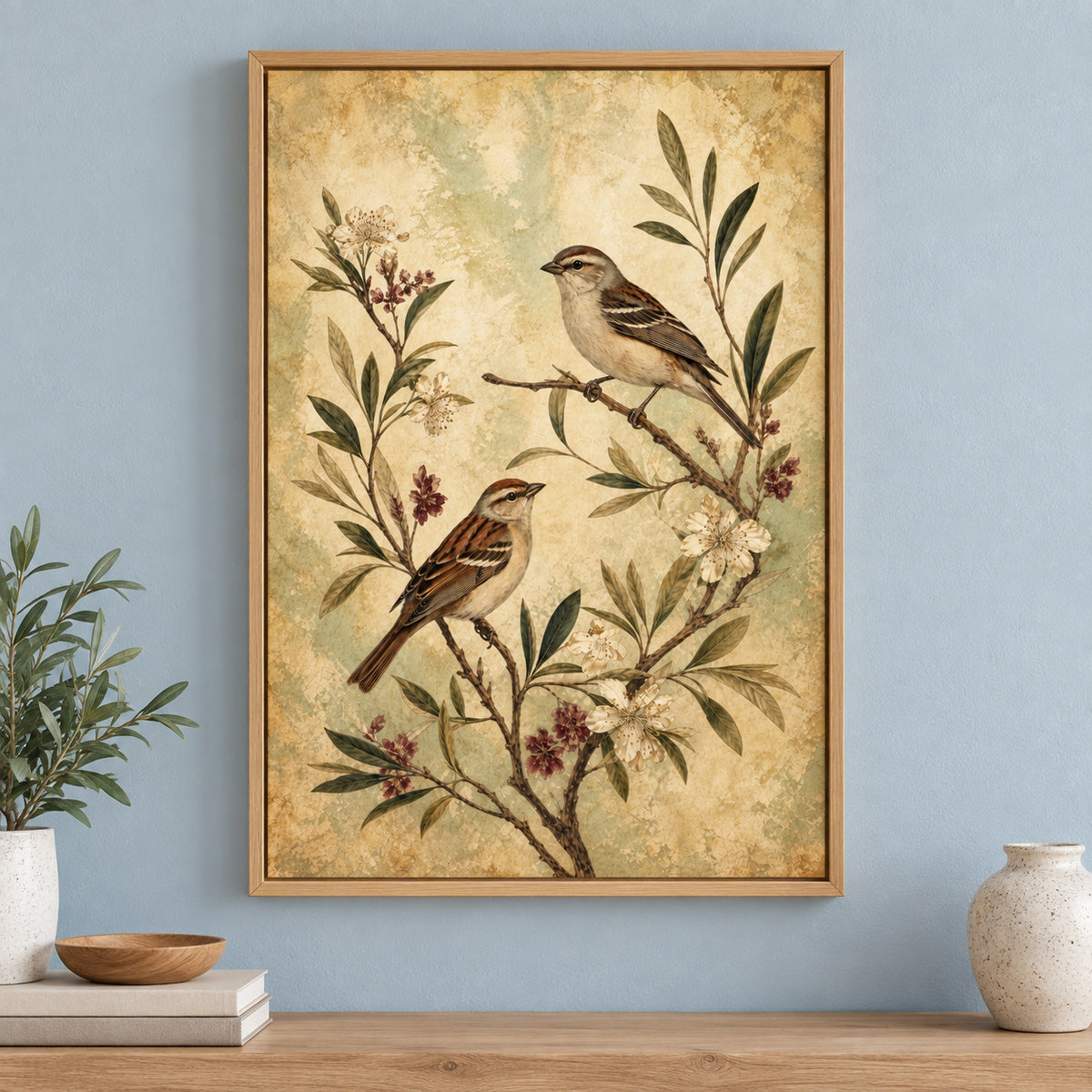 Vintage Bird Botanical Canvas Wall Art | brown_independent_close