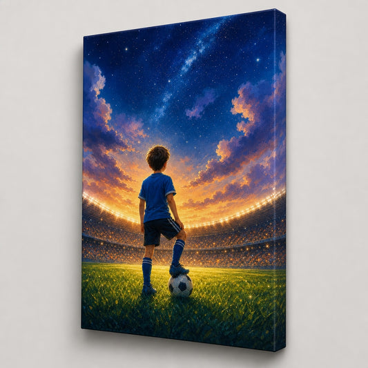 Dream Big Soccer Boy Canvas Painting for Game Room Decor - soccer canvas wall art by AUSJOJO