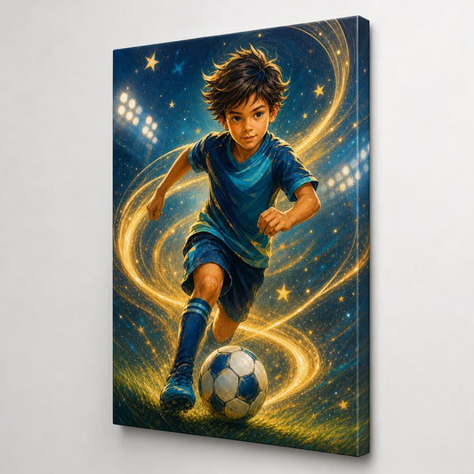 Future Soccer Star Canvas Painting for Game Room Decor - soccer canvas wall art by AUSJOJO
