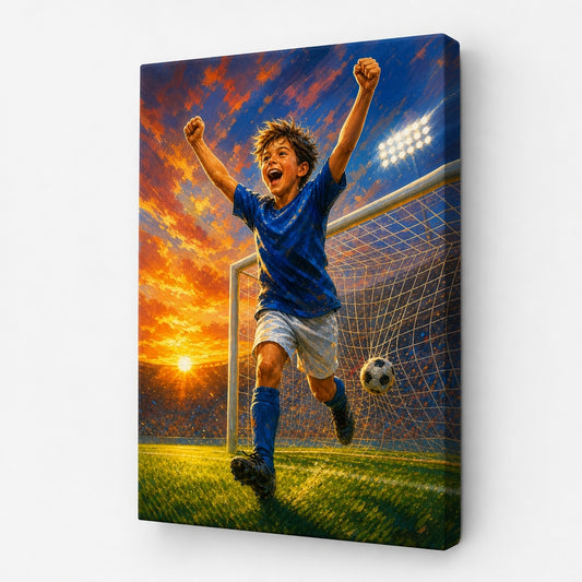 Soccer Goal Celebration Canvas Painting for Game Room Decor - soccer canvas wall art by AUSJOJO