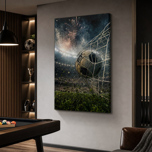 Last Minute Goal Soccer Canvas Wall Art sports room wall mockup