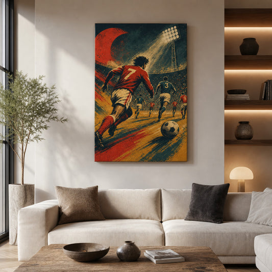 Retro Football Match Art Canvas Wall Art wall room mockup