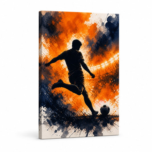 Orange Free Kick Silhouette Soccer Canvas Wall Art - soccer canvas wall art by AUSJOJO