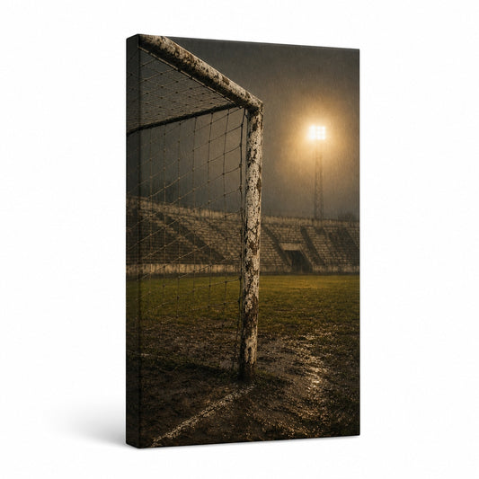 Old Goalpost Rain Soccer Canvas Painting for Game Room Decor - soccer canvas wall art by AUSJOJO