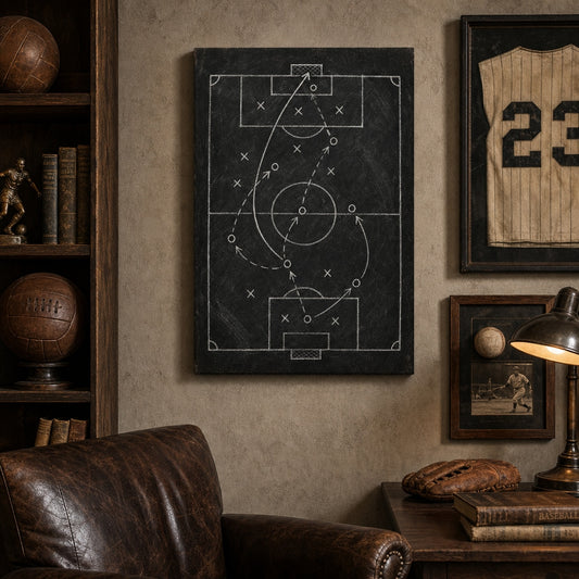 Chalkboard Tactical Soccer Canvas Wall Art wall scene mockup